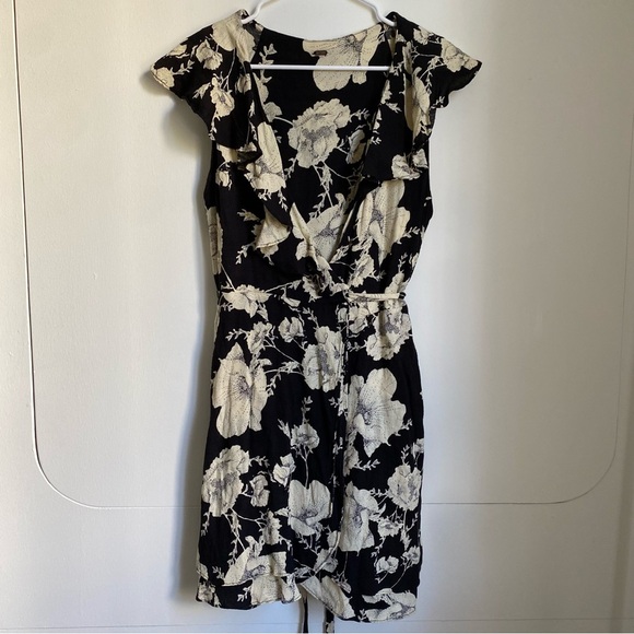 Free People French Quarter Mini Wrap Dress Black Floral Print S - Picture 4 of 6